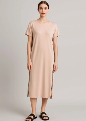 Jersey Stripe Trim Dress Lagenlook