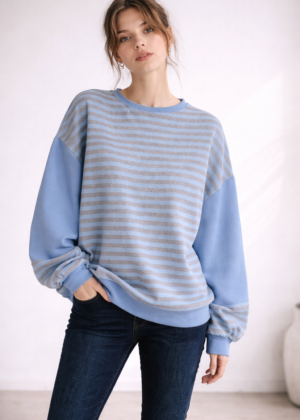 Made In Italy Striped Colorblock Long Sleeve Sweatshirt