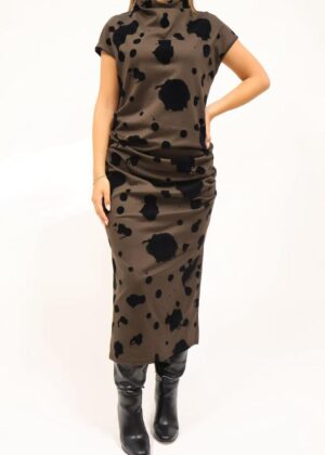 Statement Abstract Print Midi Dress ?C High Neck