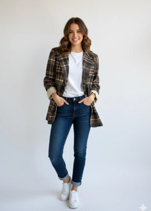 Zetaotto Plaid Corduroy Blazer