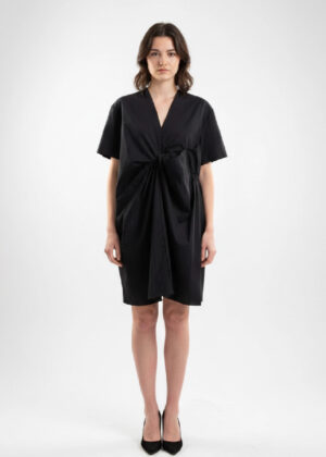 Draped Black Short Dress with Gathered Detail